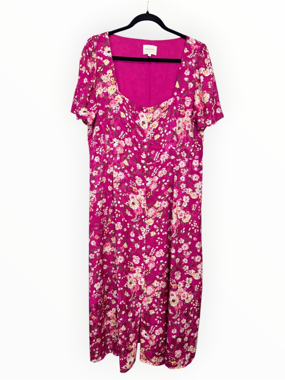 Sezane Victoria Midi Dress Minorca Fuschia Floral Size 12 - Picture 3 of 8